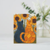 Stained Glass Cats and Sunflowers Art Design Postkarte (Stehend Vorderseite)