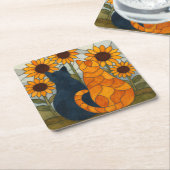 Stained Glass Cats and Sunflowers Art Design Rechteckiger Pappuntersetzer (angewinkelt)