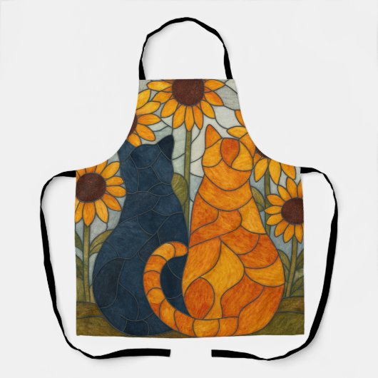 Stained Glass Cats and Sunflowers Art Design Schürze (Vorderseite)