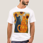 Stained Glass Cats and Sunflowers Art Design T-Shirt (Vorderseite)