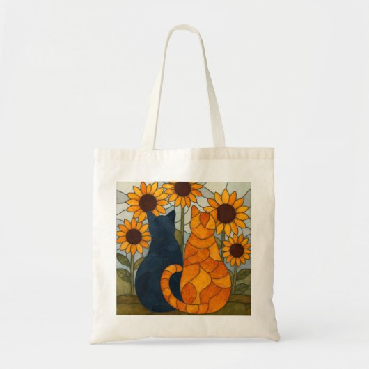 Stained Glass Cats and Sunflowers Art Design Tragetasche (Vorne)