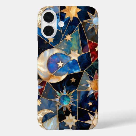 Stained Glass Celestial iPhone Case Moon Stars  (Rückseite)