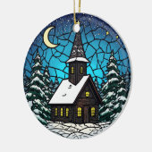 Stained Glass Chapel Winter Night Keramik Ornament (Links)