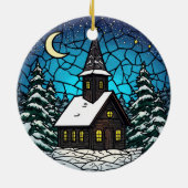 Stained Glass Chapel Winter Night Keramik Ornament (Hinten)