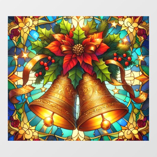 Stained Glass Christmas Bells Window Cling Fensteraufkleber (Blatt)