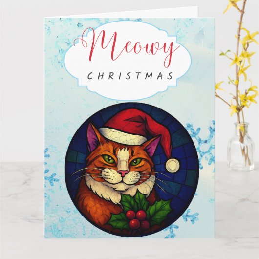 Stained-Glass Christmas Orange Tabby Cat Karte (Gelbe Blume)