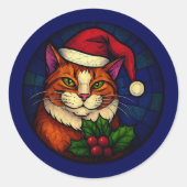 Stained-Glass Christmas Orange Tabby Cat Runder Aufkleber (Vorderseite)