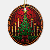 Stained Glass Christmas Tree & Candles Keramik Ornament (Links)