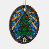 Stained Glass Christmas Tree & Lilies Keramik Ornament (Rechts)