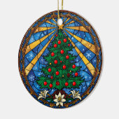 Stained Glass Christmas Tree & Lilies Keramik Ornament (Links)