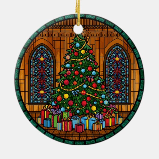 Stained Glass Christmas Tree Magic Keramik Ornament (Hinten)
