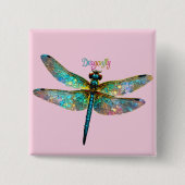 Stained Glass Colorful Dragonfly Button (Vorderseite)