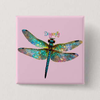 Stained Glass Colorful Dragonfly Button