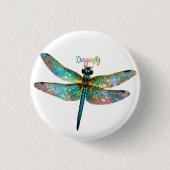 Stained Glass Colorful Dragonfly Button (Vorderseite)