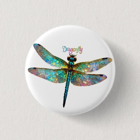 Stained Glass Colorful Dragonfly Button (Vorderseite)