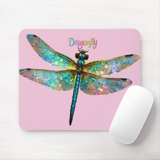 Stained Glass Colorful Dragonfly Mousepad (Mit Mouse)