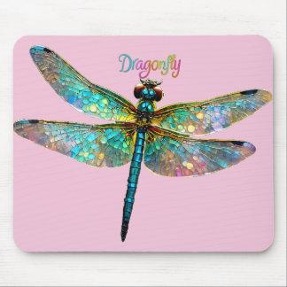 Stained Glass Colorful Dragonfly Mousepad