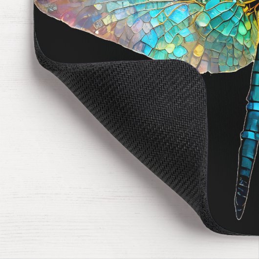 Stained Glass Colorful Dragonfly Mousepad (Ecke)