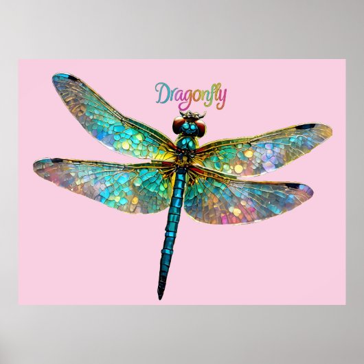 Stained Glass Colorful Dragonfly Poster (Vorne)