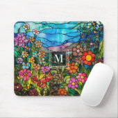 Stained Glass Colorful Floral Monogram Mousepad (Mit Mouse)