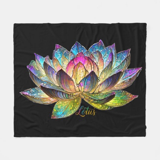 Stained Glass Colorful Lotus Flower on Black Fleecedecke (Vorderseite (Horizontal))