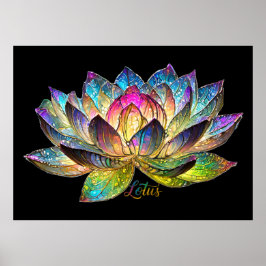 Stained Glass Colorful Lotus Flower on Black Poster