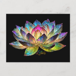 Stained Glass Colorful Lotus Flower on Black Postkarte