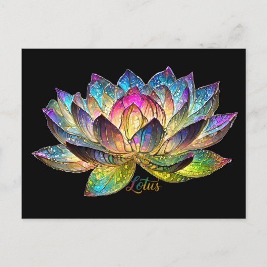 Stained Glass Colorful Lotus Flower on Black Postkarte (Vorderseite)