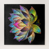Stained Glass Colorful Lotus Flower on Black Puzzle (Vertikal)