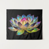 Stained Glass Colorful Lotus Flower on Black Wandteppich (Vorderseite (Horizontal))