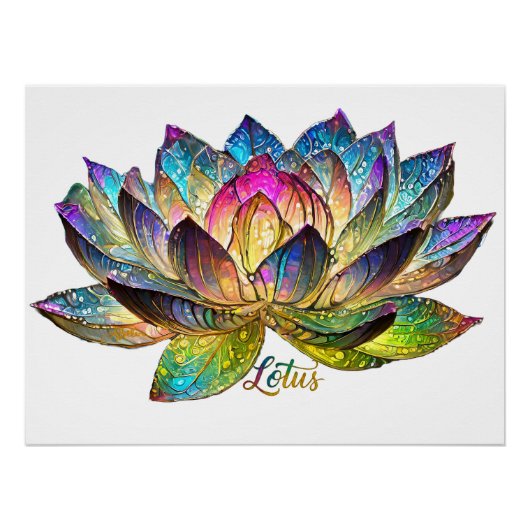 Stained Glass Colorful Lotus Flower on White Poster (Vorderseite)