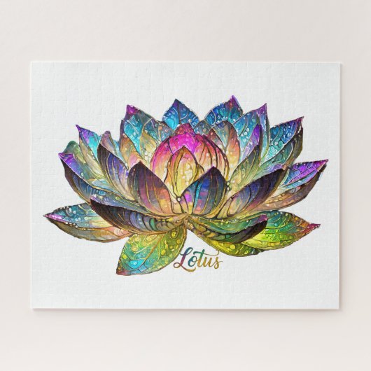Stained Glass Colorful Lotus Flower on White Puzzle (Horizontal)
