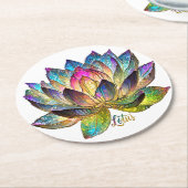 Stained Glass Colorful Lotus Flower on White Runder Pappuntersetzer (Angewinkelt)