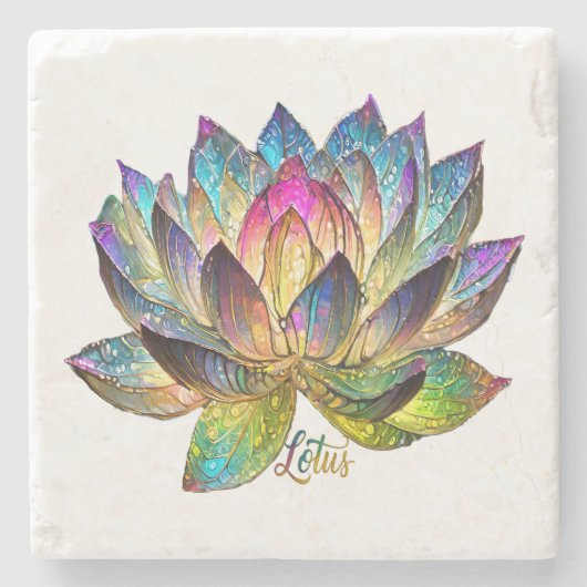 Stained Glass Colorful Lotus Flower on White Steinuntersetzer (Vorderseite)