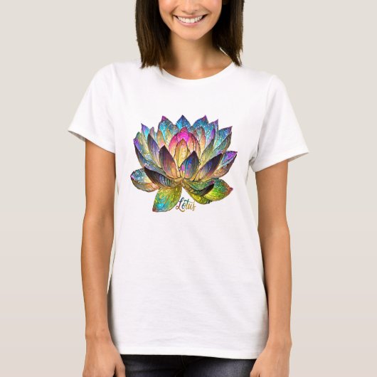 Stained Glass Colorful Lotus Flower T-Shirt (Vorderseite)
