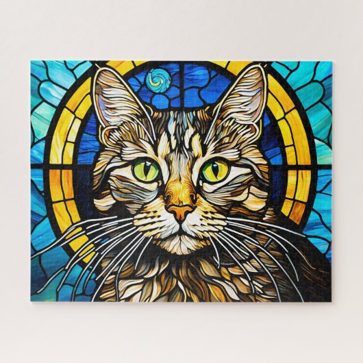 Stained Glass Cute Cat Jigsaw Puzzle (Horizontal)