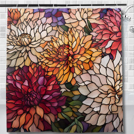 Stained Glass Dahlia Jewel Tone Floral Duschvorhang