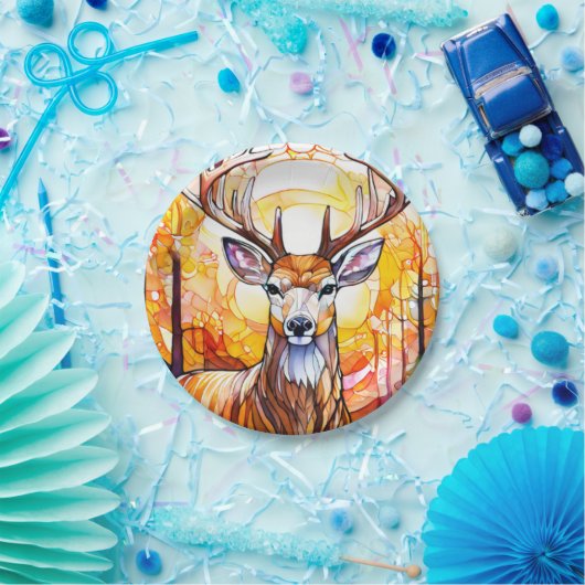 Stained Glass Deer Pappteller (Party)
