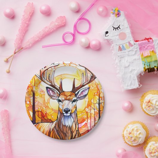 Stained Glass Deer Pappteller (Party)