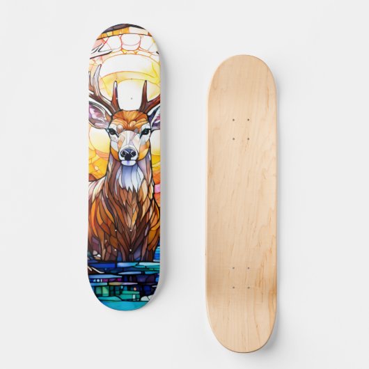 Stained Glass Deer Skateboard (Vorderseite)