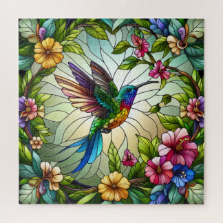 Stained Glass Design of Hummingbird Puzzle