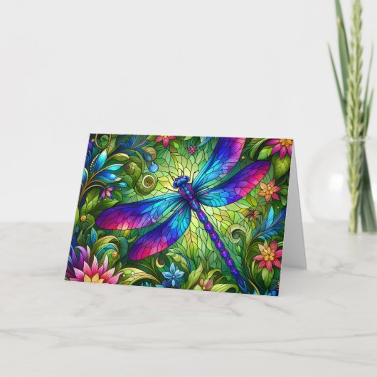 Stained Glass Dragonfly Birthday Card Feiertagskarte (Vorderseite)