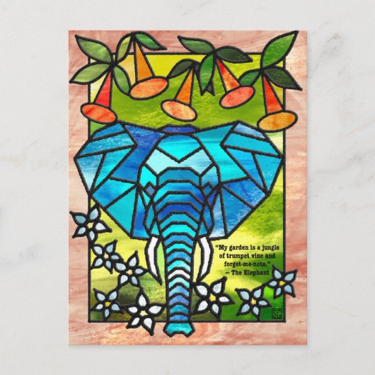 Stained Glass Elephant Postcards Feiertagspostkarte (Vorderseite)