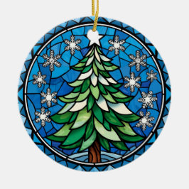 Stained Glass Evergreen Snowflakes Art Keramik Ornament