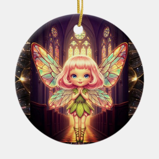Stained glass, fairies, cathedrals, prayer keramik ornament (Vorne)