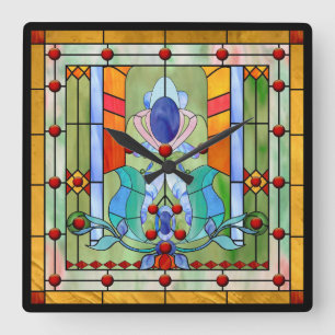 Stained Glass Fantasy Quadratische Wanduhr