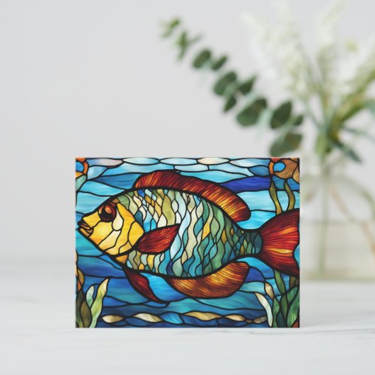 Stained Glass Fish Swimming in the Ocean Postkarte (Stehend Vorderseite)
