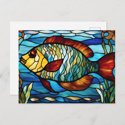 Stained Glass Fish Swimming in the Ocean Postkarte (Vorne/Hinten)