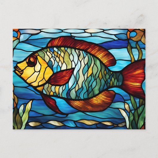 Stained Glass Fish Swimming in the Ocean Postkarte (Vorderseite)