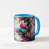 Stained Glass Flamingo Moon Garden Tasse (VorderseiteRechts)